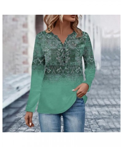 Tops for Women 2024 Button V Neck Tee Shirts Printing Work Ladies Tops and Blouses Long Sleeves Oversized Sweater 1-dark Gree...