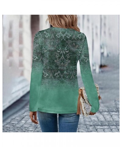 Tops for Women 2024 Button V Neck Tee Shirts Printing Work Ladies Tops and Blouses Long Sleeves Oversized Sweater 1-dark Gree...