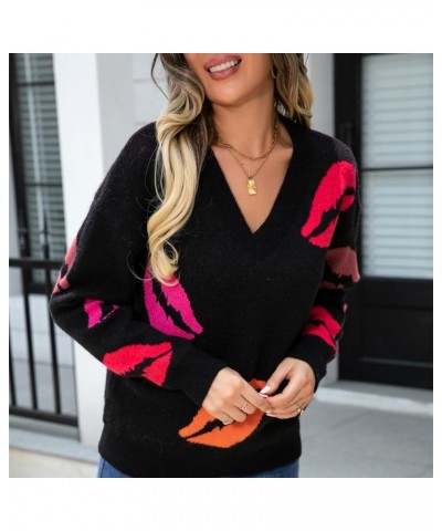 Fuzzy Heart Sweater for Women Warm Long Sleeve Crew Neck Valentine Knit Pullover Sweater Fall Winter Y2K Tops E-black $20.15 ...