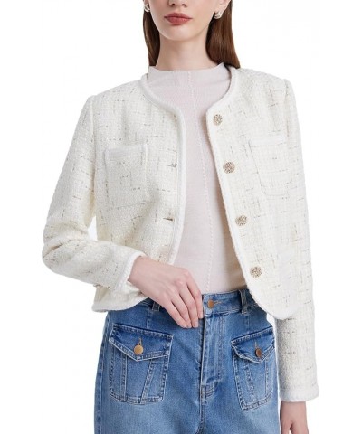 Tweed Blazers for Women Work Business Casual, Knit Blazer Cropped Jacket for Women White $41.54 Blazers