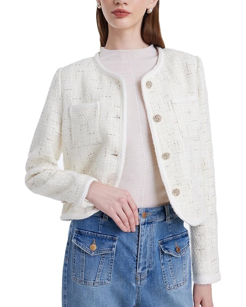 Tweed Blazers for Women Work Business Casual, Knit Blazer Cropped Jacket for Women White $41.54 Blazers