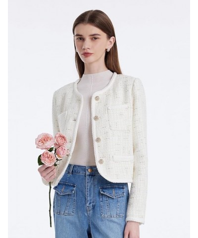 Tweed Blazers for Women Work Business Casual, Knit Blazer Cropped Jacket for Women White $41.54 Blazers