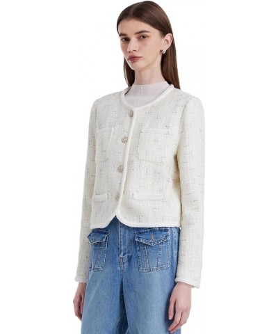 Tweed Blazers for Women Work Business Casual, Knit Blazer Cropped Jacket for Women White $41.54 Blazers