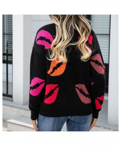 Fuzzy Heart Sweater for Women Warm Long Sleeve Crew Neck Valentine Knit Pullover Sweater Fall Winter Y2K Tops E-black $20.15 ...