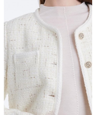 Tweed Blazers for Women Work Business Casual, Knit Blazer Cropped Jacket for Women White $41.54 Blazers