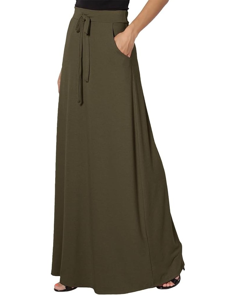 High Waist Drawstring Maxi Skirt for Women Solid Color Loose Bodycon Skirts Lightweight Ankle Length Skirt A-green $8.17 Skirts