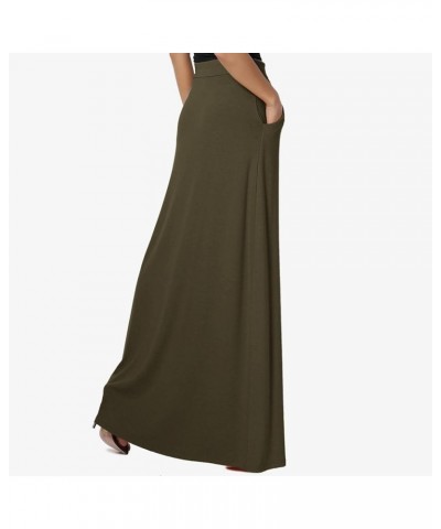 High Waist Drawstring Maxi Skirt for Women Solid Color Loose Bodycon Skirts Lightweight Ankle Length Skirt A-green $8.17 Skirts