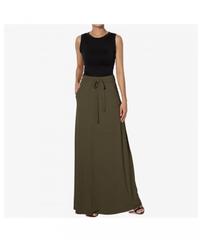 High Waist Drawstring Maxi Skirt for Women Solid Color Loose Bodycon Skirts Lightweight Ankle Length Skirt A-green $8.17 Skirts