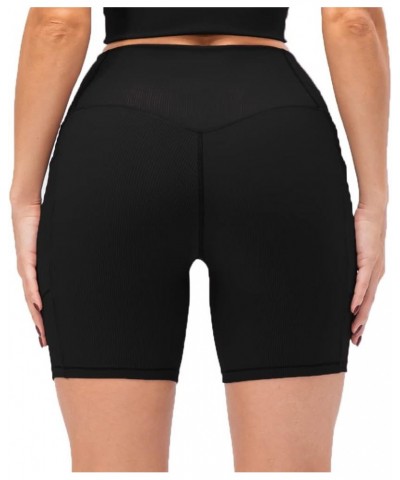 Women V Cross Workout Shorts High Waist Booty Biker Shorts with Pockets 5" Tummy Control Yoga Shorts Black $9.96 Activewear