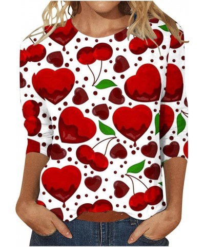 Women Valentines Day Shirts Crewneck 3/4 Length Sleeve Tee Tops Plus Size Funny Cute Heart Print Gifts Outfits 2-red $4.47 Ho...