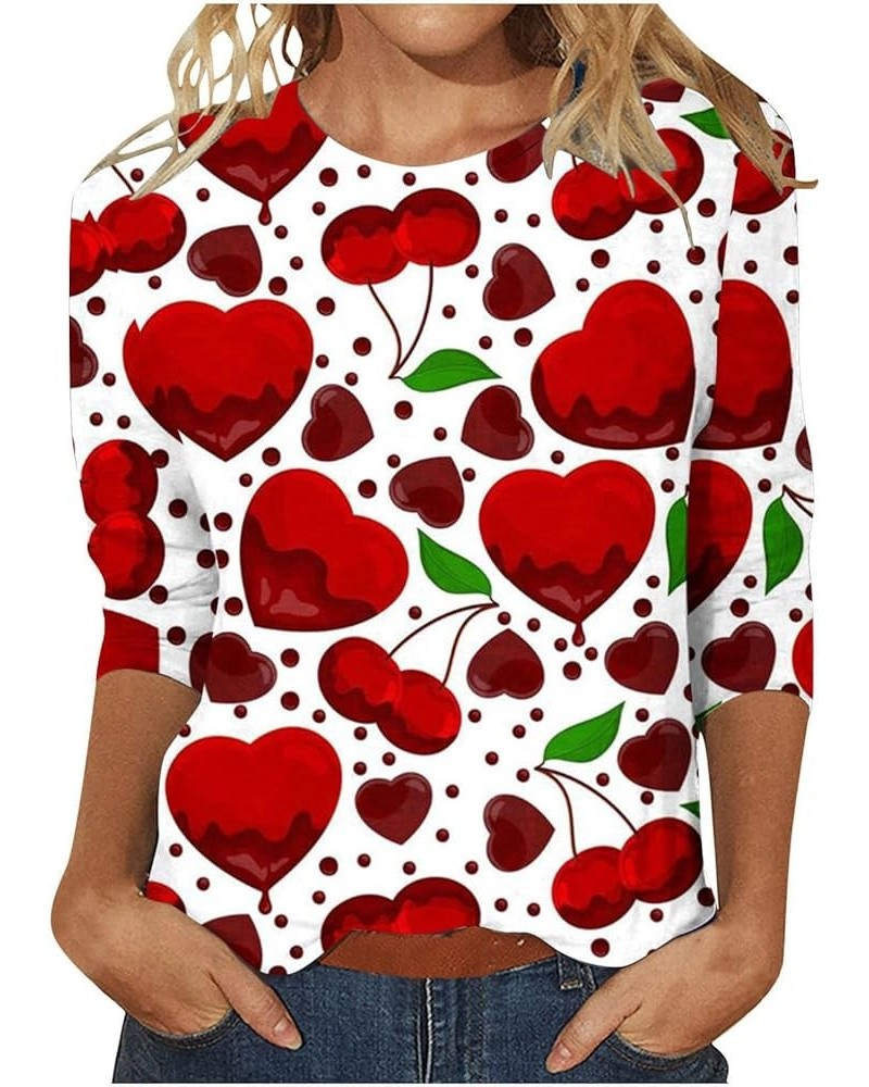 Women Valentines Day Shirts Crewneck 3/4 Length Sleeve Tee Tops Plus Size Funny Cute Heart Print Gifts Outfits 2-red $4.47 Ho...