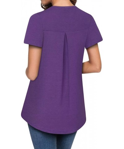 Womens Dressy Elegant Short Sleeve Blouse Mesh Patchwork Trendy Sexy Casual Tops Purple $10.19 Blouses