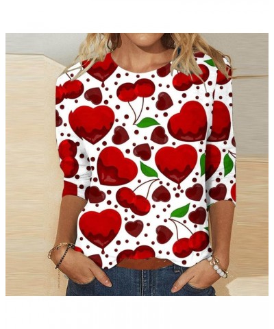 Women Valentines Day Shirts Crewneck 3/4 Length Sleeve Tee Tops Plus Size Funny Cute Heart Print Gifts Outfits 2-red $4.47 Ho...