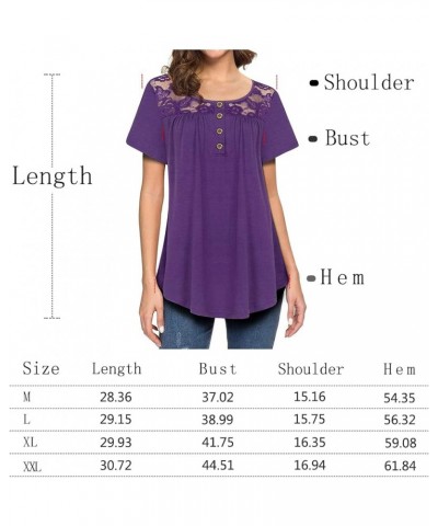 Womens Dressy Elegant Short Sleeve Blouse Mesh Patchwork Trendy Sexy Casual Tops Purple $10.19 Blouses