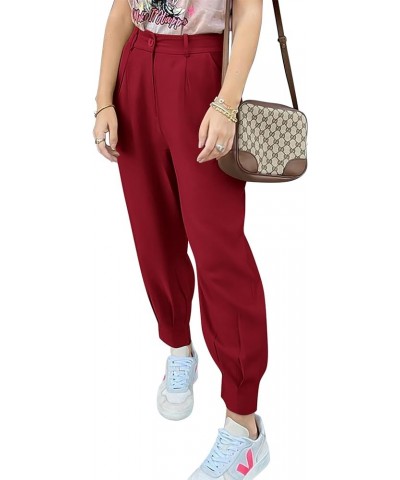 Womens Stretchy High Waisted Pants Trendy Skinny Business Work Casual Pencil Trousers with Pockets Wine Red1 $22.32 Pants