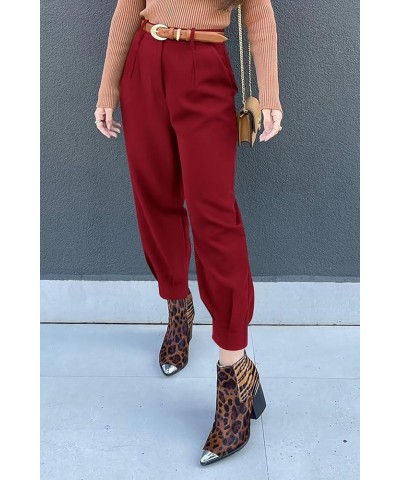 Womens Stretchy High Waisted Pants Trendy Skinny Business Work Casual Pencil Trousers with Pockets Wine Red1 $22.32 Pants