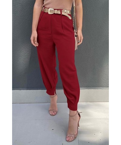 Womens Stretchy High Waisted Pants Trendy Skinny Business Work Casual Pencil Trousers with Pockets Wine Red1 $22.32 Pants