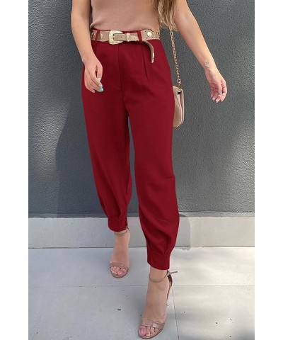 Womens Stretchy High Waisted Pants Trendy Skinny Business Work Casual Pencil Trousers with Pockets Wine Red1 $22.32 Pants