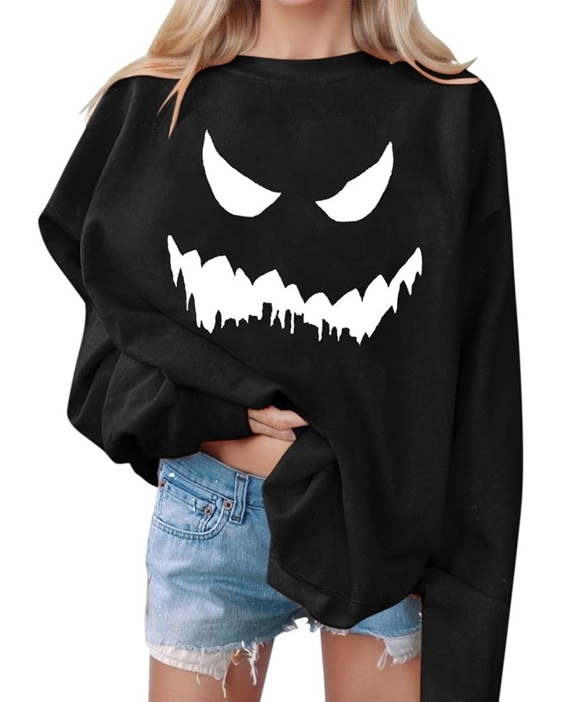 Halloween Sweatshirts For Women,2023 Fall Fashion Cute Pumpkin Graphic Long Sleeve Top Ghost Face Printed Shirt G-black $7.61...