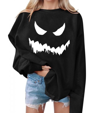 Halloween Sweatshirts For Women,2023 Fall Fashion Cute Pumpkin Graphic Long Sleeve Top Ghost Face Printed Shirt G-black $7.61...