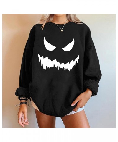 Halloween Sweatshirts For Women,2023 Fall Fashion Cute Pumpkin Graphic Long Sleeve Top Ghost Face Printed Shirt G-black $7.61...