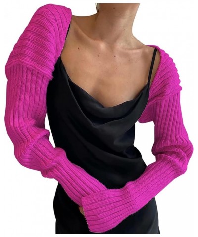 Women Puff Long Sleeve Knit Bolero Shrugs Knitted Arm Shawl Sleeve Tops Crop Open Front Ribbed Cardigan Sweater C Rose3 $11.0...