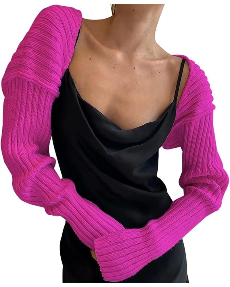 Women Puff Long Sleeve Knit Bolero Shrugs Knitted Arm Shawl Sleeve Tops Crop Open Front Ribbed Cardigan Sweater C Rose3 $11.0...