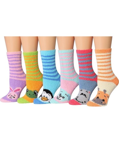 Women's 3 & 6-Pairs Cozy Microfiber Soft Anti-Skid Fuzzy Crew Socks Slipper Vibrant Jungle 6-pair $13.33 Socks