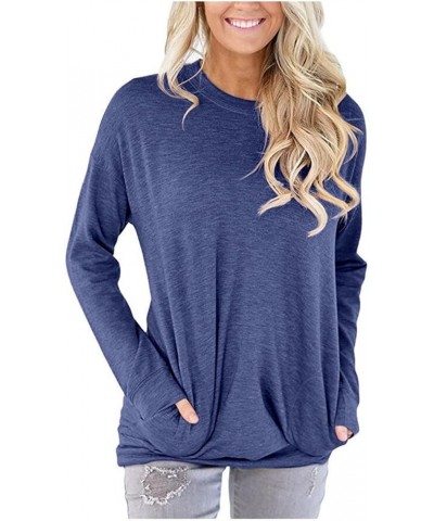 Long Sleeves Shirts for Women Crewneck Pullover Tops Cotton Casual Tunic Loose T Shirt Sweatshirt Tees With Pockets A-navy $8...