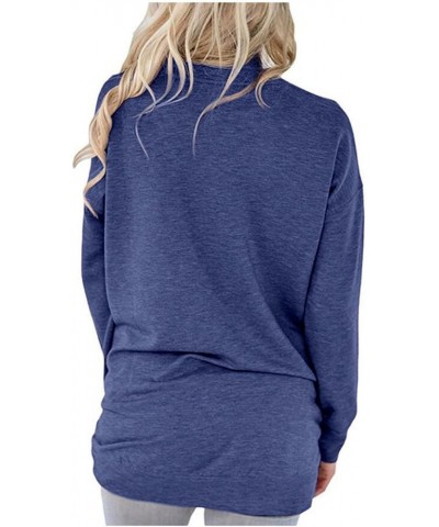 Long Sleeves Shirts for Women Crewneck Pullover Tops Cotton Casual Tunic Loose T Shirt Sweatshirt Tees With Pockets A-navy $8...