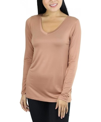 Women’s Classic Timeless Layering V-Neck Long Sleeve Top Eggshell $9.15 T-Shirts