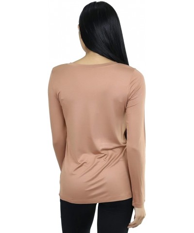 Women’s Classic Timeless Layering V-Neck Long Sleeve Top Eggshell $9.15 T-Shirts