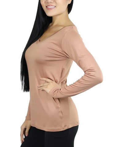 Women’s Classic Timeless Layering V-Neck Long Sleeve Top Eggshell $9.15 T-Shirts