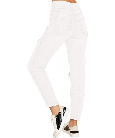 Women's Casual High Waisted Mom Jeans Ripped Stretchy Tapered Denim Pants Front 2 Buttons-clean White $21.59 Jeans