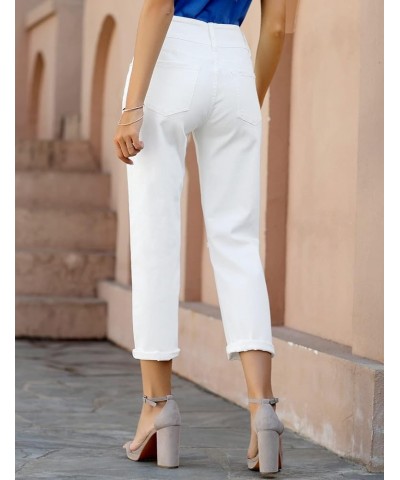 Women's Casual High Waisted Mom Jeans Ripped Stretchy Tapered Denim Pants Front 2 Buttons-clean White $21.59 Jeans