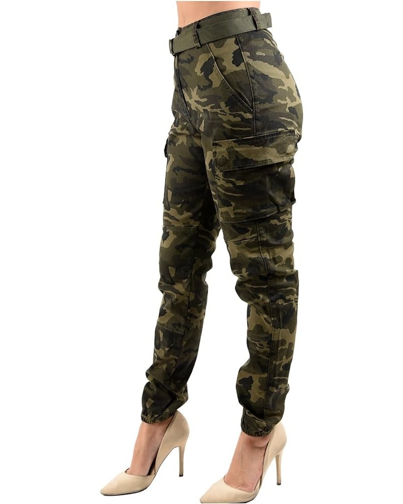 Women's High Waist Slim Fit Jogger Cargo Camo Pants for Women with Matching Belt Camo Cargo Olive Rjj2036 $22.79 Pants