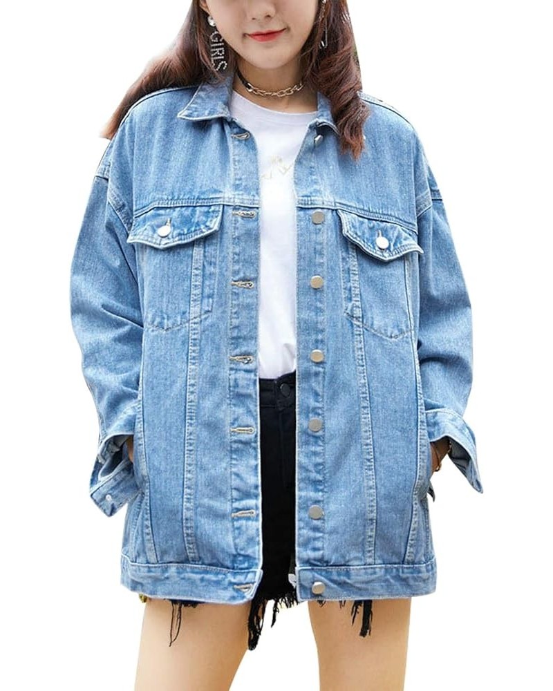 Women's Oversized Mid Long Denim Jacket Jean Biker Coat Denim Blue $25.63 Jackets