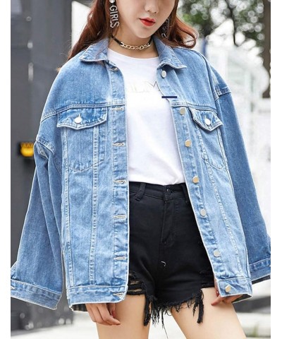 Women's Oversized Mid Long Denim Jacket Jean Biker Coat Denim Blue $25.63 Jackets