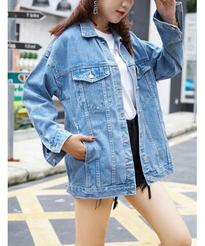 Women's Oversized Mid Long Denim Jacket Jean Biker Coat Denim Blue $25.63 Jackets