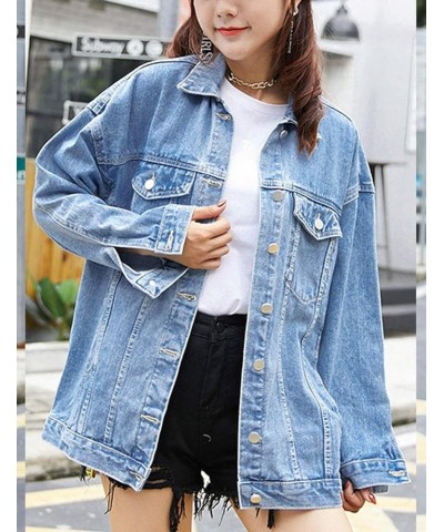 Women's Oversized Mid Long Denim Jacket Jean Biker Coat Denim Blue $25.63 Jackets