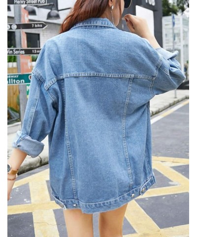 Women's Oversized Mid Long Denim Jacket Jean Biker Coat Denim Blue $25.63 Jackets