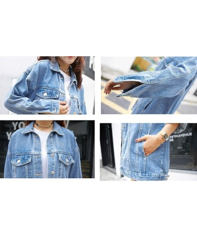 Women's Oversized Mid Long Denim Jacket Jean Biker Coat Denim Blue $25.63 Jackets