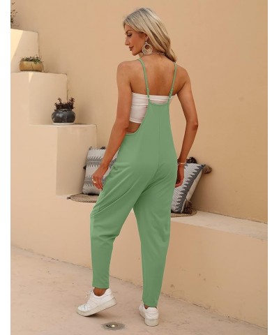 Women's Loose V Neck Jumpsuits Sleeveless Spaghetti Strap Long Pants Harem Overalls with Pockets Mintgreen $15.07 Overalls