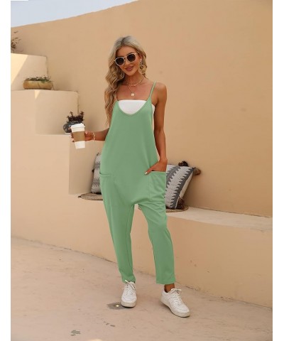 Women's Loose V Neck Jumpsuits Sleeveless Spaghetti Strap Long Pants Harem Overalls with Pockets Mintgreen $15.07 Overalls