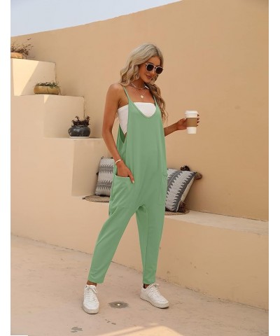 Women's Loose V Neck Jumpsuits Sleeveless Spaghetti Strap Long Pants Harem Overalls with Pockets Mintgreen $15.07 Overalls