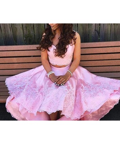 Lace Two Piece Homecoming Dresses for Girl High Low Short Prom Formal Gown Dark Gold $35.87 Dresses