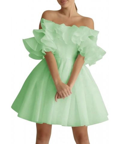 Off Shoulder Organza Short Prom Dresses Ruffles Puffy Homecoming Dresses A-line Evening Wedding Party Gowns for Women Sage $3...