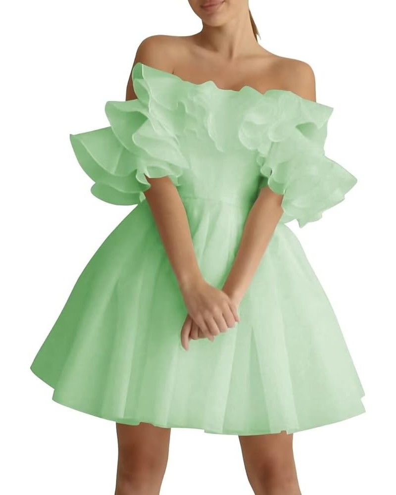 Off Shoulder Organza Short Prom Dresses Ruffles Puffy Homecoming Dresses A-line Evening Wedding Party Gowns for Women Sage $3...