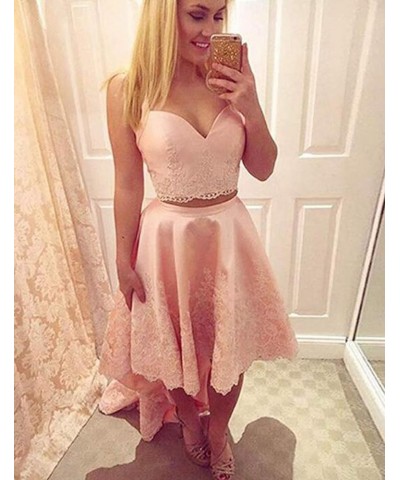 Lace Two Piece Homecoming Dresses for Girl High Low Short Prom Formal Gown Dark Gold $35.87 Dresses