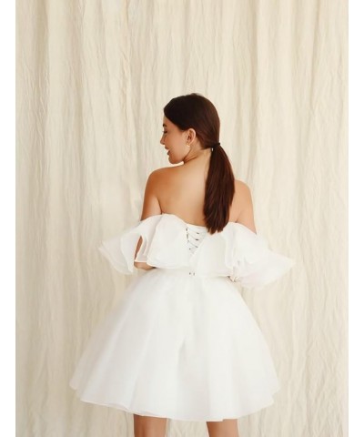 Off Shoulder Organza Short Prom Dresses Ruffles Puffy Homecoming Dresses A-line Evening Wedding Party Gowns for Women Sage $3...